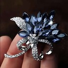 Blue Silver Elegant Rhinestone Flower Brooch Pin Women Elegant Gift Idea New Box