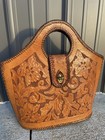 Vintage Hand Tooled Floral Western Leather Tote Purse Whipstitching Nl