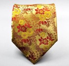 New Classic Floral Gold Red Jacquard Woven 100  Silk Men s Tie Necktie