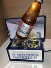 Vintage Budweiser Light Beer Lighted Bottle On Ice Sign Bar Tabletop - Working