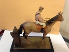 Cold Painted Metal Horse Racing Statue With Attached Lighter Vintage