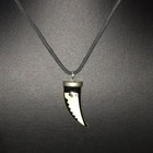 Vintage Horn Pendant Necklace Black Cord Silver Tone Lucite Faux Mop Inlay