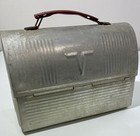 Vintage Thermos Metal    v    Dome Top Lunch Box W red Handle