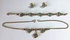 Vintage Gold-tone Necklace  Bracelet  Earrings W Light Blue Gemstones