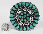 Large Old Pawn 30s Navajo Blue Gem Turquoise 925 Silver Moons Cluster Brooch Pin