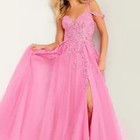 Pink Evening Dress Embroidered Lace Tulle Prom Dress Princess A-line Party Gown