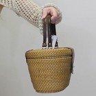 Vintage 60s Large Wicker Basket Purse With Leather Details