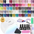 60 Pcs Gel Nail Polish Starter Kit With Uv Light  55 Colors  Glitter  No Wipe Ba