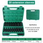 Impact Sockets Set 1 2inch Drive 20 Pcs Metric 8mm-32mm Deep 6-point Set W case