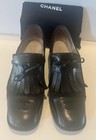 Vintage Chanel  Black Leather And Wool Toe Cap Slip On Loafers Women   s Eu 10
