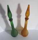 Vintage Empoli Italian Hobnail Genie Bottles     Emerald Green   Amber     22    Tall