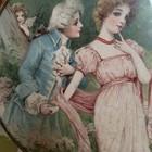 Victorian Chimney Flue Cover Lithograph Art Glass 9 5  2 Couple Cupid Love