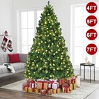 4 5 6 7ft Artificial Christmas Tree Hinged W  Led Lights Xmas Pine   Metal Stand