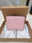 New Coach Khaki   Snap Cbn32 Wallet In Signature Canvas In Powder Pink