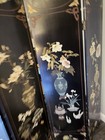 Vtg Chinese Black Lacquer 4 Panel Room Divider - Tianjin 72  Engraved Detail Art