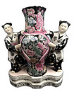 Chinese Famille Rose Fertility Vase 12  Hand Painted Raised Enamel Applied Boys 