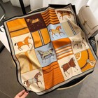 Fine Artificial Silk 26  Square Scarf Women Neckerchief Wrap Brown Orange Horse