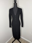 Women s Black Ribbed Knit Bodycon Maxi Dress V-neck Button Front Long Sleeve S
