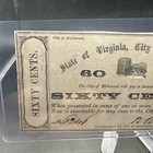   60 April 1862 Richmond Virginia Obsolete Currency Bank Note Bill City Of Rich 