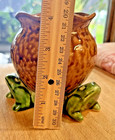 Vintage Majolica Style Three Frog Planter Ceramic Pottery Pot Green Brown Gold