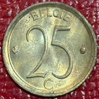 Gold Toning High Grade Au unc  1969 Belgium 25 Centimes Coin-dec595