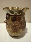 Vintage Brass Floral Vase Rope Detail Scalloped Edge Made In India  5  Tall