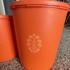 Vintage Cool Tupperware Orange Canister Set 4 Round Plastic Seal Lids Lg To Xs