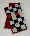 Vintage Antique Patchwork Quilt Table Topper  Four Patch  Early Calicos  Navy