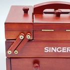 Vtg Singer Wooden Sewing Box Tabletop Accordion Fold Out 7 Compartments Handle