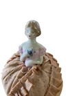 Antique Porcelain Half Doll 2    Pincushion Flowers Pink Blonde Japan  Victorian