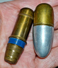 Vintage Miniature Travel Sewing Kit Tube Needles Thimble Case Wood Needle Holder