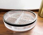 Vintage English Silver Plated Pressed Glass Cut Divided Relish Compote Dish 9 5 