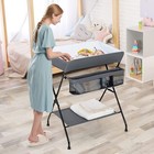 Grey Folding Baby Changing Table Nursery Diaper Station Wide Portable Design