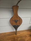 Vintage 1060 s Wood   Leather Fireplace Bellous With Brass Tip And Eagle 15 1 2 