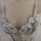 Women   s Silver Satin Belly Dance Bra Top   Belt Set  Beaded Sequin Accents