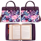 Blessed Purse Style Bible Cover For Women Black Faux Leather  Purple Floral Larg