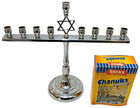 Judaica Jewish Silver Plated Hanukkah Menorah Star Of David Israel   Candles