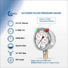 2-1 2  Pressure Gauge  Stainless Steel Case  Liquid Filled  Lower Mnt 10000 Psi