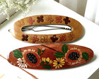 Vintage 2 Wood Barrettes Hand Painted Lacquered Flowers Hippie Boho 1970 s