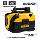 Dewalt 20v Max 2-gal Cordless corded Wet dry Vacuum Powerful Portable Cleaning
