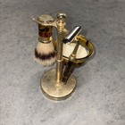 Vintage Gold Tone Brass Suds Brush  Hand Razor And Stand Taiwan