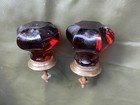 Antique Rare Pair Of Ruby Red Glass And Brass Victorian Door Knobs