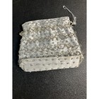 Vintage White Satin Beaded Drawstring Evening Bag Sequin Crystal Bridal Pouch