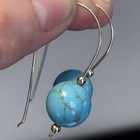 Vintage Handmade Gold Plated Turquoise Beautiful Unique Hoops Dangle Earrings