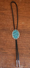 Navajo Native American Signed Turquoise Cluster   Sterling Silver Vtg Bolo Tie