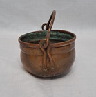 Antique Solid Hammered Copper Pot Cauldron Mini Planter 3x4  W  Handle Rustic