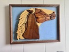 Vintage Hand Carved Wood Horse Head Wall Plaque Intarsia Equestrian Art