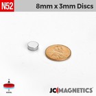 8mm X 3mm 5 16x1 8  N52 Rare Earth Neodymium Magnet Disc 8x3mm