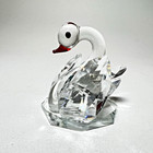 Crystal Swan Figurine Miniature Bird Red Bill Beak Black Eyes 1 7 8  Tall Mini