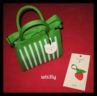 Nwt Kate Spade X Target Green blue Striped Knit Crossbody   Strawberry Charm Set